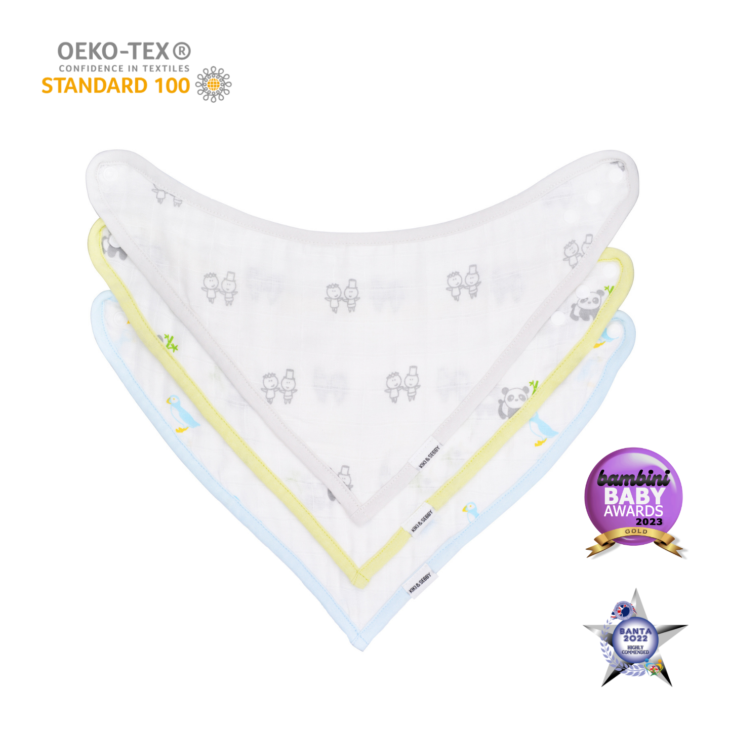 Six Layer Cotton Muslin Bandana Bibs – 3 pack - Image 2